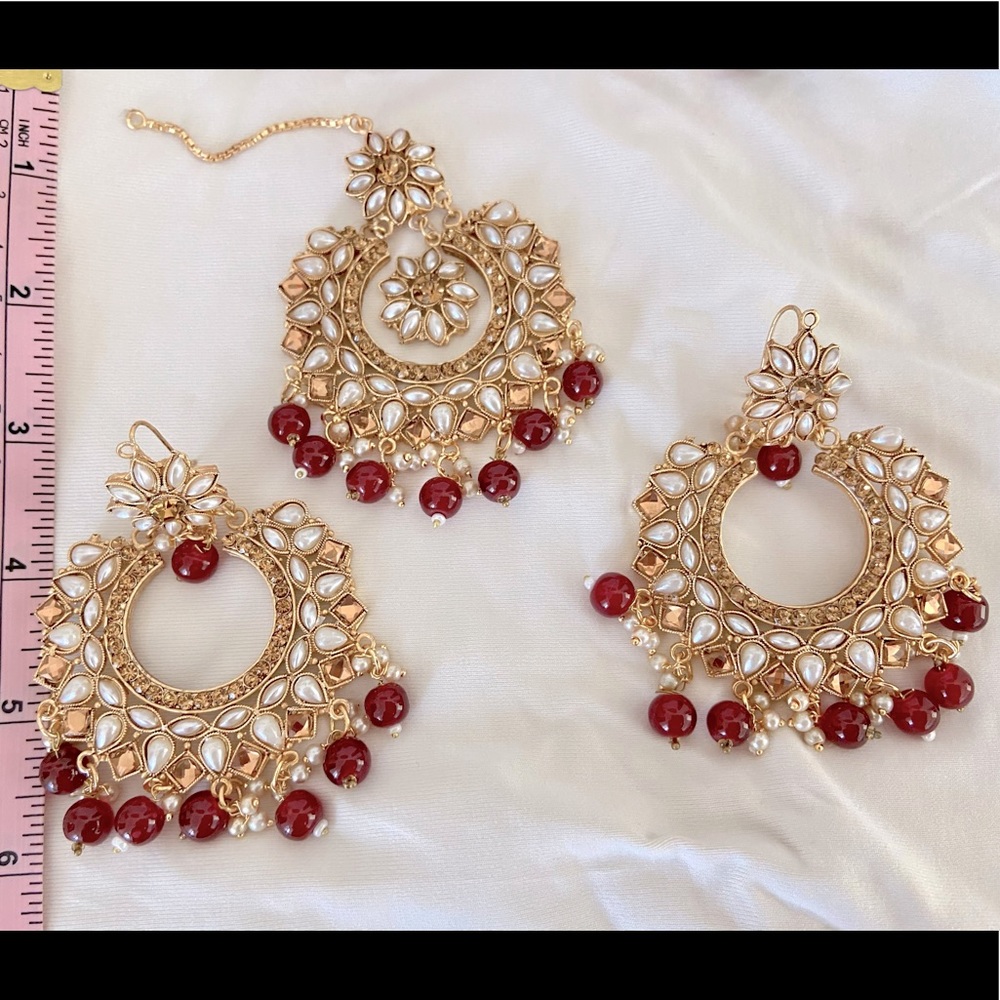 Bollywood earrings and maang tikka set